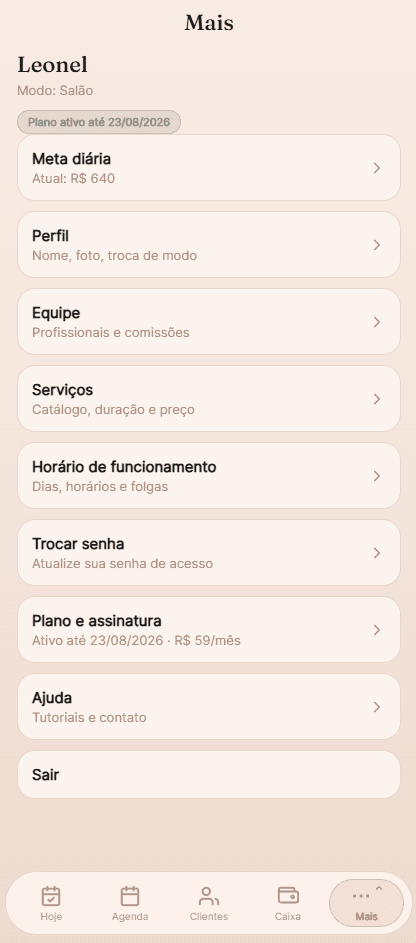 Equipe, comissões, horários e assinatura